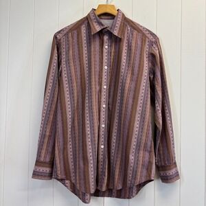 Robert Graham Mens Artsy Designer Striped Button Down Shirt Size M Purple Preppy